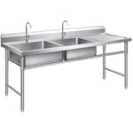 Commercial Double Sink Stainless steel 1400x600x900mm 2 bowl left Splashback - DBS14060LEFT