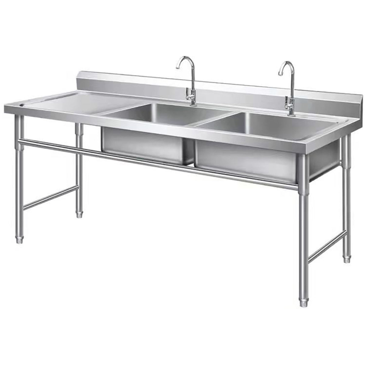Commercial Double Sink Stainless steel 1400x600x900mm 2 bowl right Splashback - DBS14060RIGHT