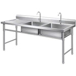 Commercial Double Sink Stainless steel 1400x600x900mm 2 bowl right Splashback - DBS14060RIGHT
