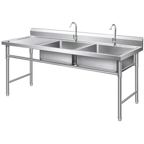 Commercial Double Sink Stainless steel 1400x600x900mm 2 bowl right Splashback - DBS14060RIGHT