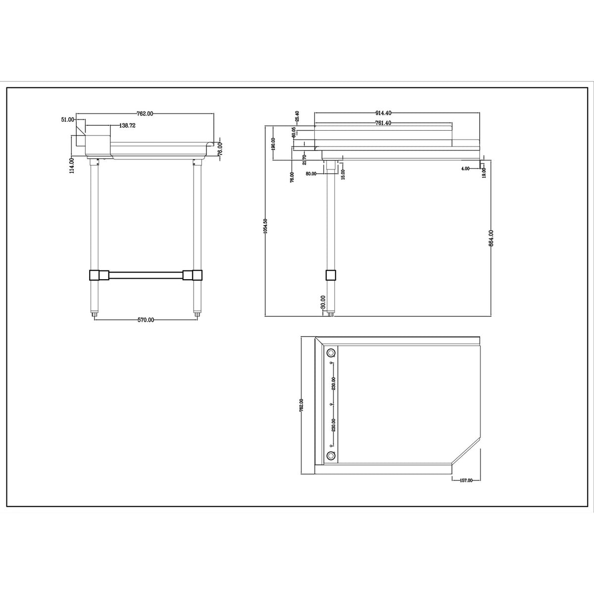 Commercial Stainless steel Pass Through Dishwasher Table Left 914mm Width - DCOT3036LEFT