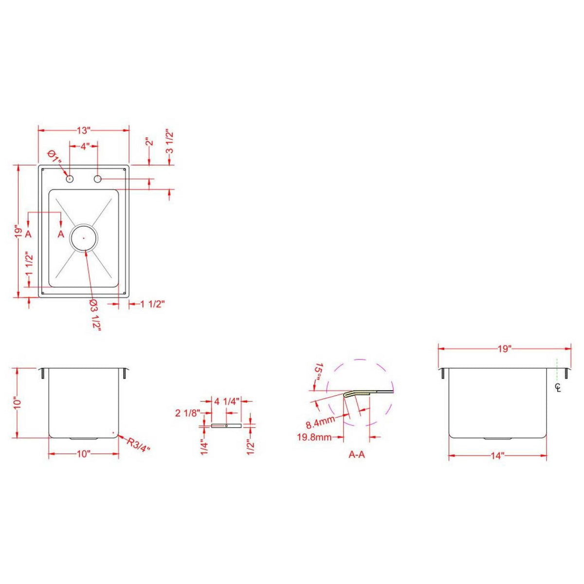 Drop-in Sink 1 bowl Stainless steel - DIS1DB101410