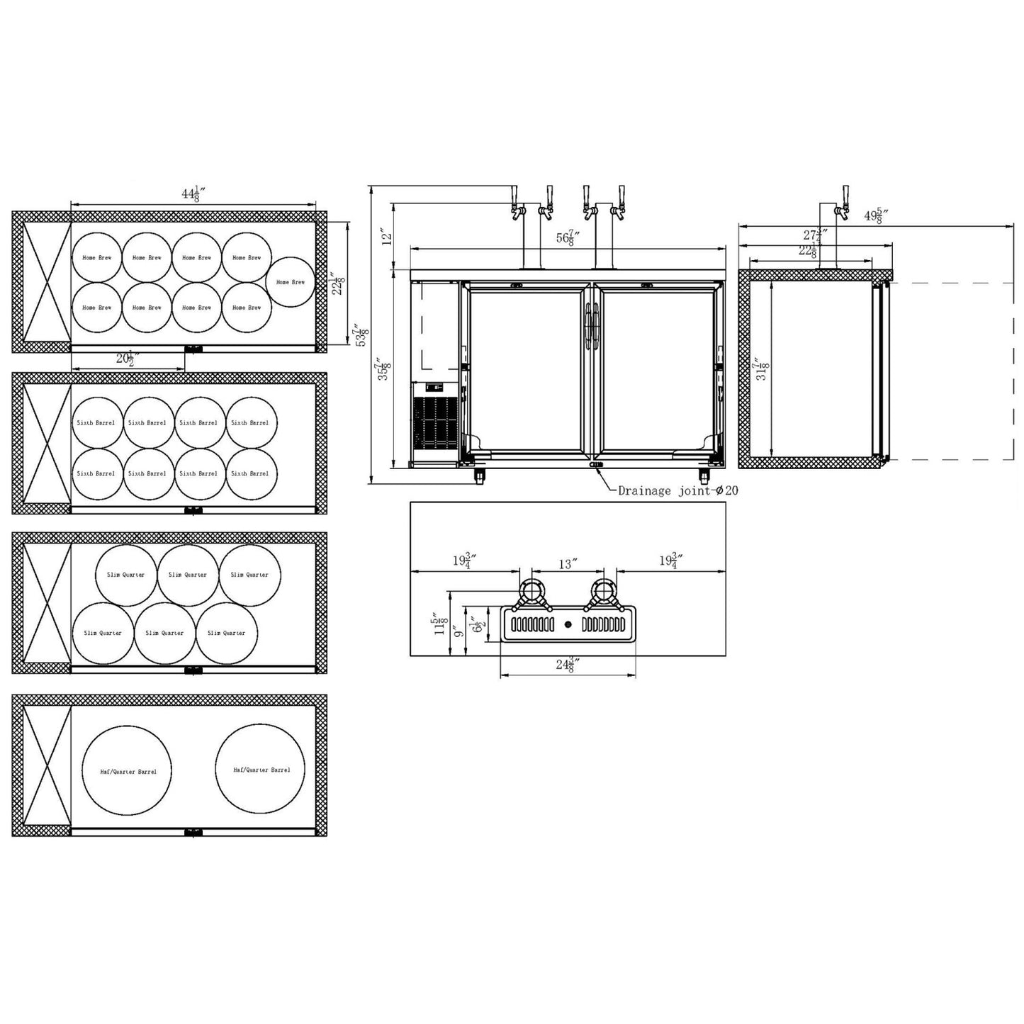 Professional Double Top Beer Dispenser 2 Door Bottle Cooler 540 Litres 1445 x 705 x 1216mm Black - DKB60M2