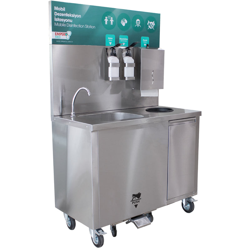 Mobile Hand Wash Station with Trash bin Built-in fresh and waste water bins Stainless steel 750x605x1590mm - DKE102