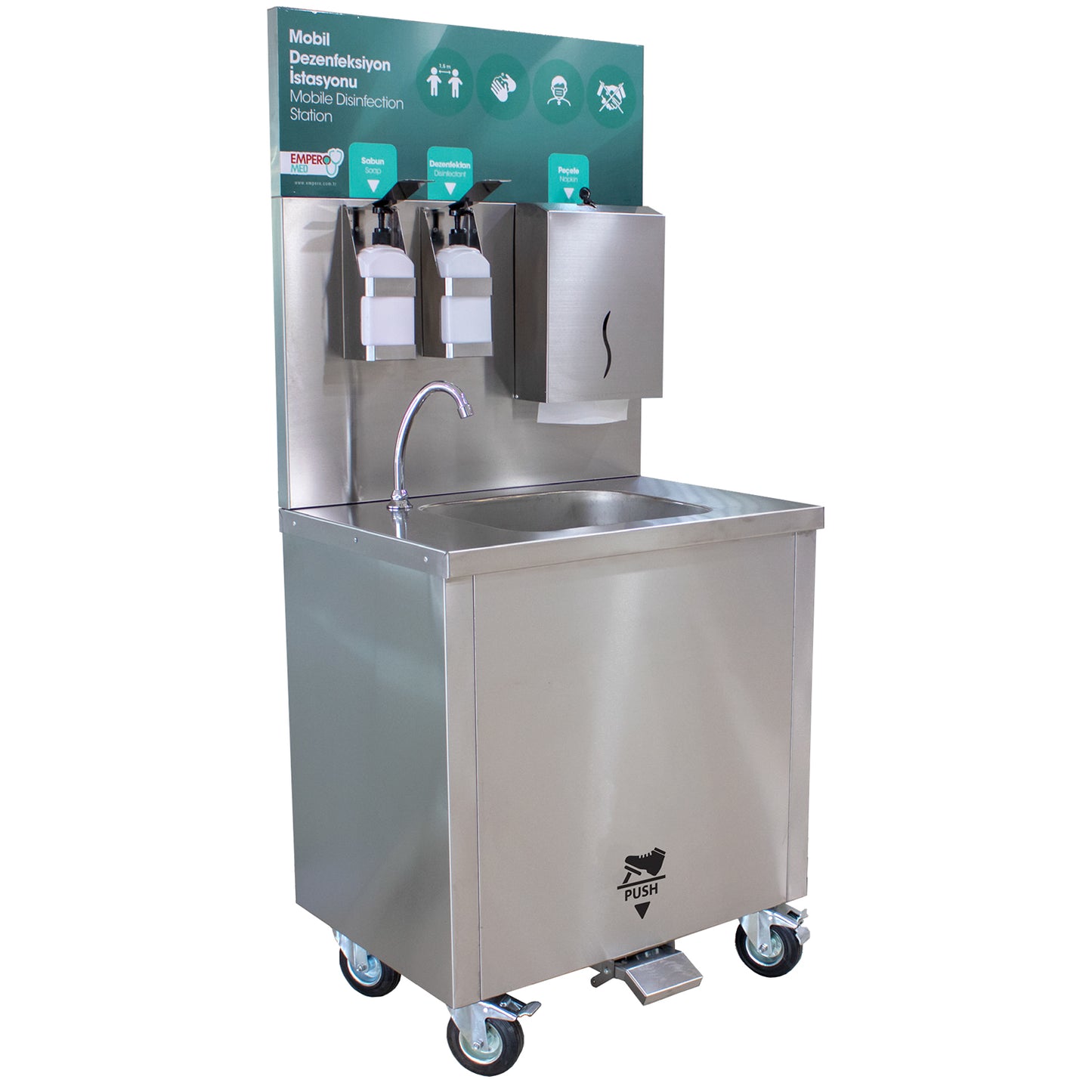 Mobile Disinfection Station Built-in water supply Stainless steel 750x605x1590mm - DKE75