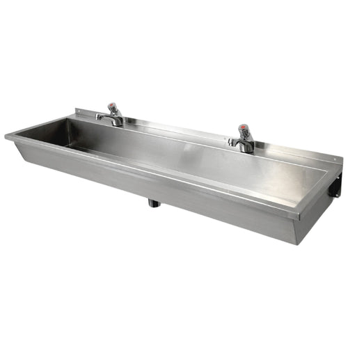 Commercial Wall Mounted Stainless Steel Hand Wash Trough Sink with Twin Taps 1500×370×130mm - DNG404