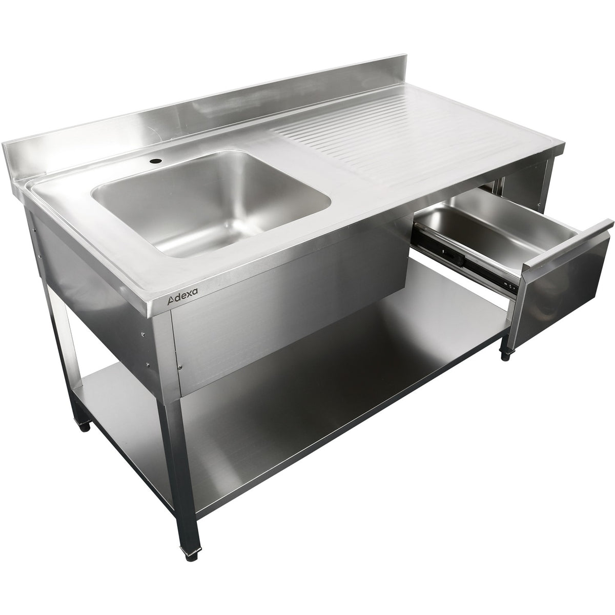 Commercial Sink with 1 drawer Stainless steel 1 bowl Left Bottom shelf Splashback 1500x600x950mm - DSA150601DL