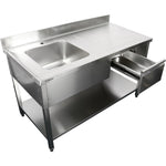 Commercial Sink with 1 drawer Stainless steel 1 bowl Left Bottom shelf Splashback 1500x600x950mm - DSA150601DL