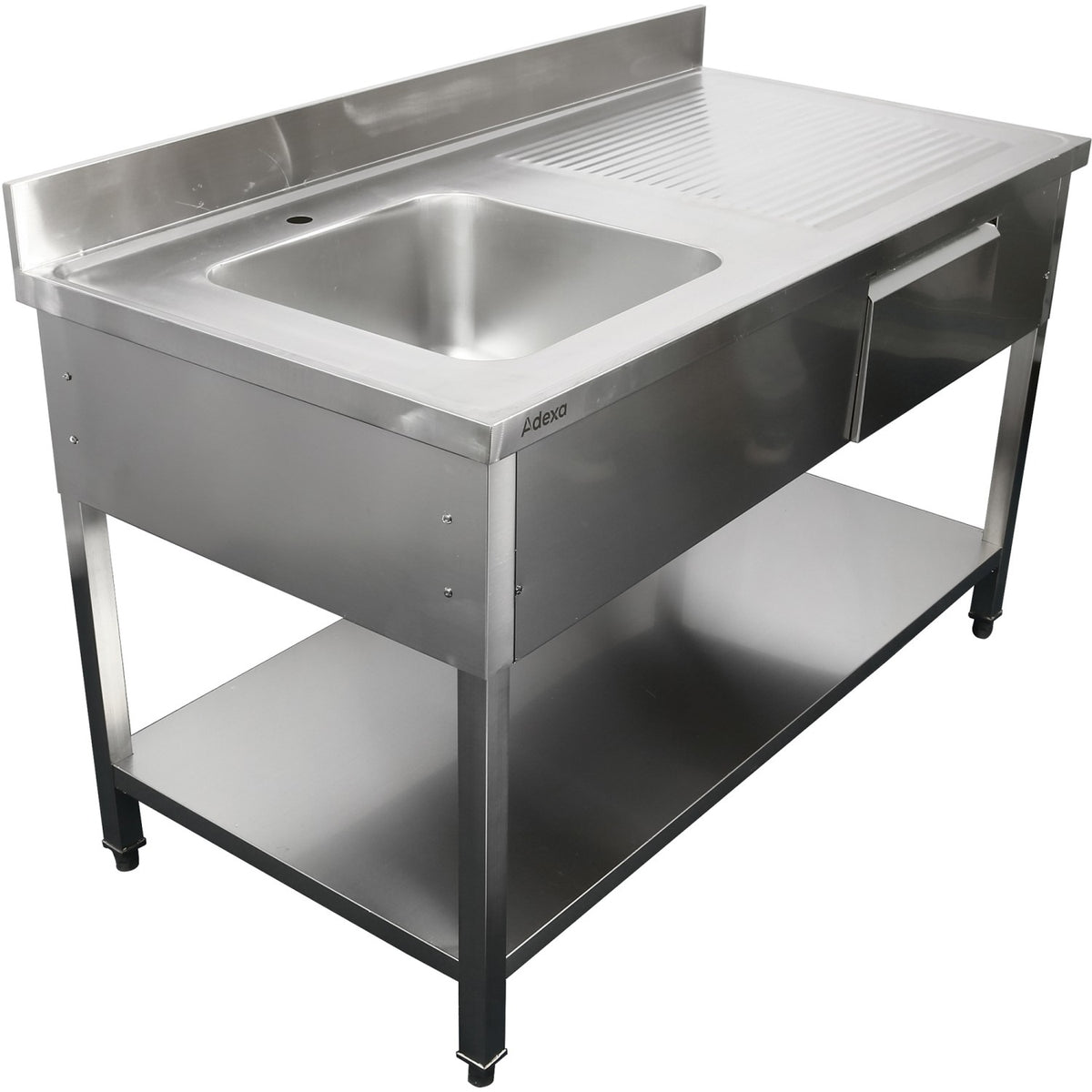Commercial Sink with 1 drawer Stainless steel 1 bowl Left Bottom shelf Splashback 1500x600x950mm - DSA150601DL