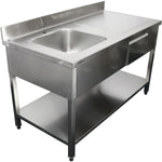 Commercial Sink with 1 drawer Stainless steel 1 bowl Left Bottom shelf Splashback 1500x600x950mm - DSA150601DL