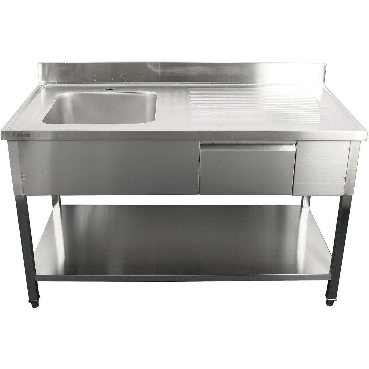 Commercial Sink with 1 drawer Stainless steel 1 bowl Left Bottom shelf Splashback 1500x600x950mm - DSA150601DL