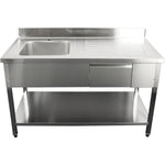 Commercial Sink Stainless steel 1400x700x950mm 1 bowl to the left 1 drawer Splashback - DSA140701DL