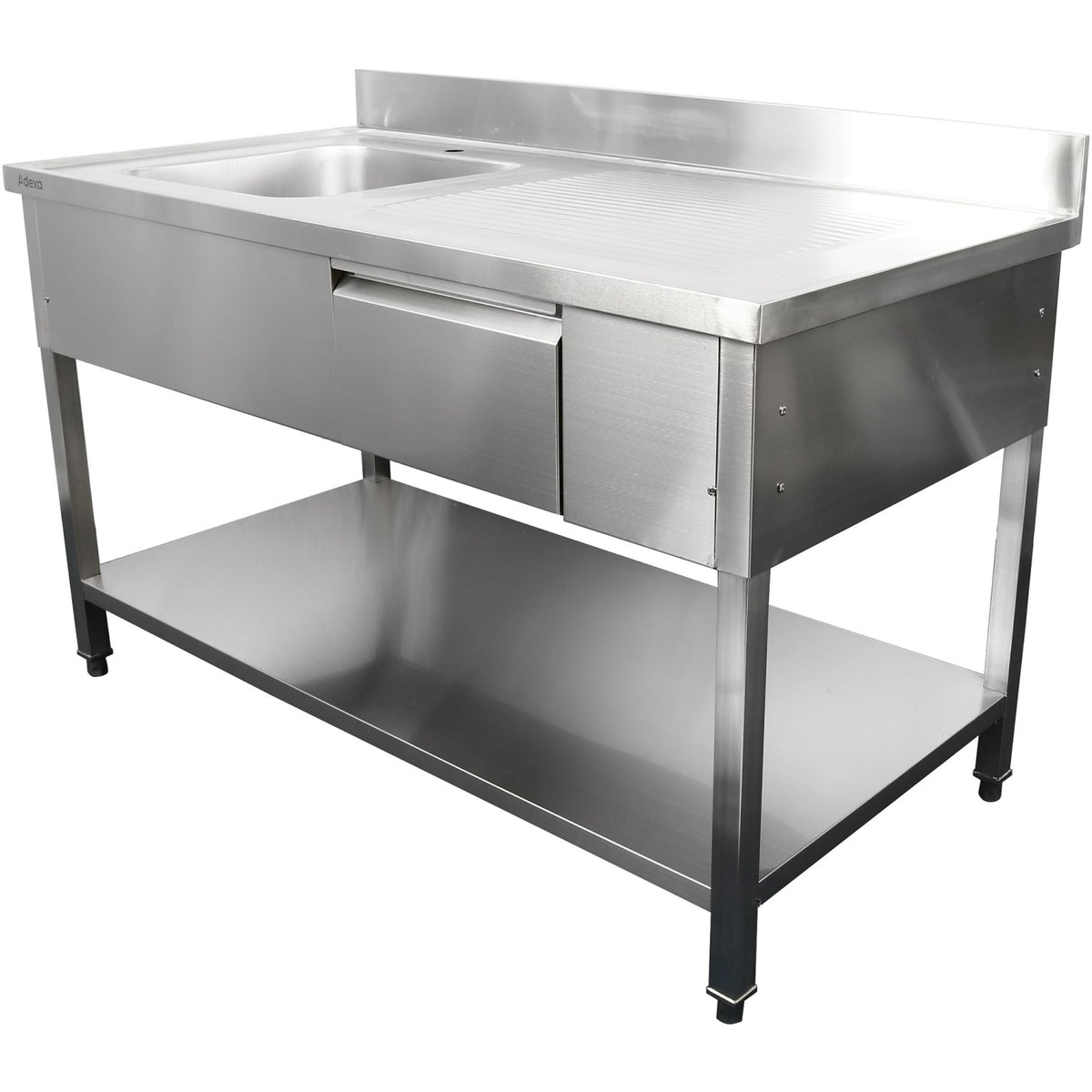 Commercial Sink with 1 drawer Stainless steel 1 bowl Left Bottom shelf Splashback 1500x600x950mm - DSA150601DL