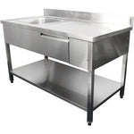 Commercial Sink with 1 drawer Stainless steel 1 bowl Left Bottom shelf Splashback 1500x600x950mm - DSA150601DL