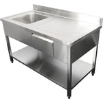 Commercial Sink with 1 drawer Stainless steel 1 bowl Left Bottom shelf Splashback 1500x600x950mm - DSA150601DL