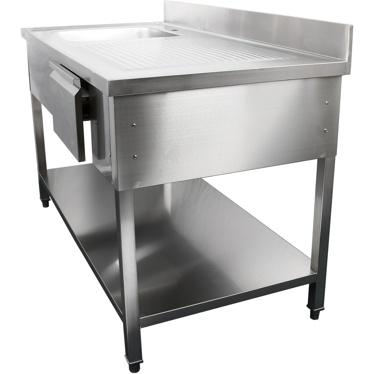 Commercial Sink Stainless steel 1400x700x950mm 1 bowl to the left 1 drawer Splashback - DSA140701DL