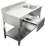 Commercial Sink with 1 drawer Stainless steel 1 bowl Right Bottom shelf Splashback 1400x600x950mm - DSA140601DR