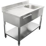Commercial Sink Stainless steel 1400x700x950mm 1 bowl to the right 1 drawer Splashback - DSA140701DR