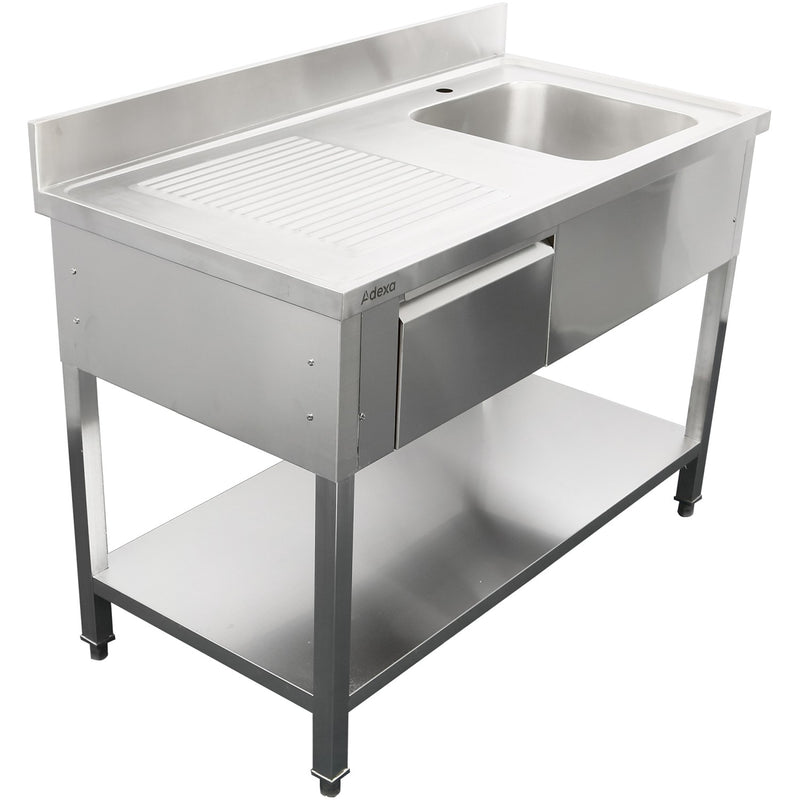Commercial Sink Stainless steel 1400x700x950mm 1 bowl to the right 1 drawer Splashback - DSA140701DR