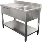 Commercial Sink Stainless steel 1500x700x950mm 1 bowl to the right 1 drawer Splashback - DSA150701DR