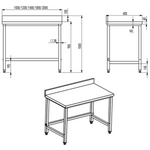 Professional Work table Stainless steel No bottom shelf Upstand 1800x600x965mm - DW6180