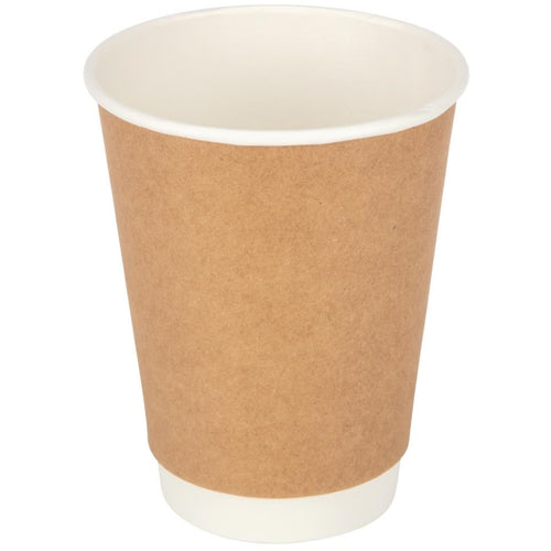 500pcs Compostable Coffee Cups Double wall 12oz/355ml Kraft - DW12K