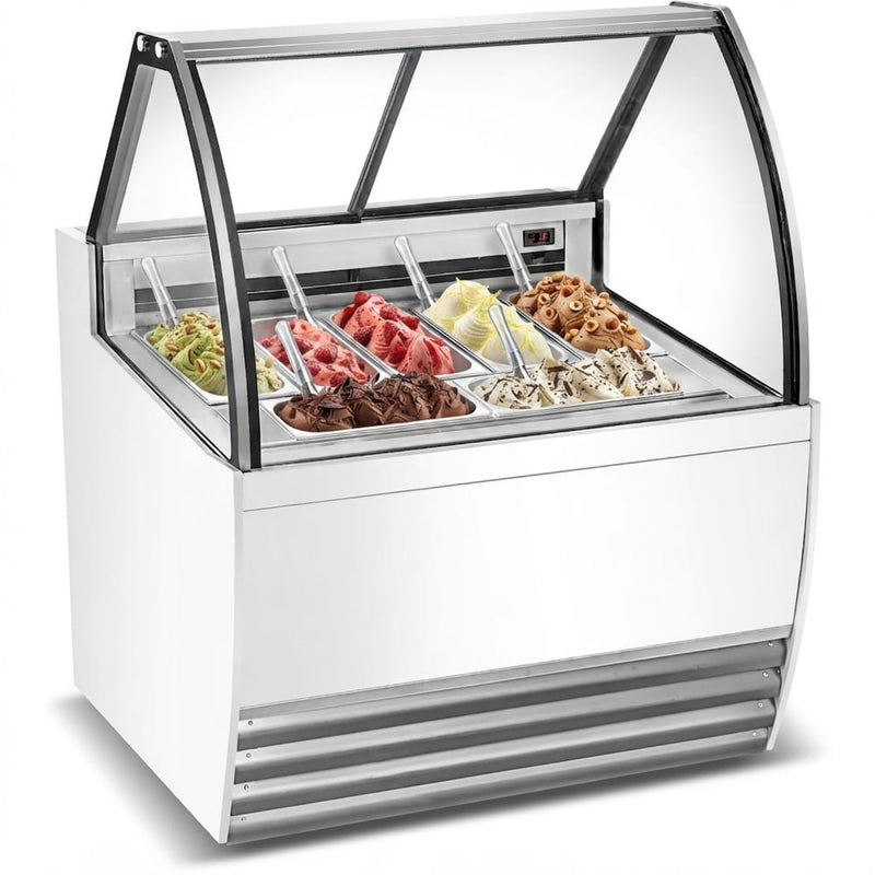 Professional Gelato & Ice Cream Serving Display Counter 7 tubs Curved front - DW7R