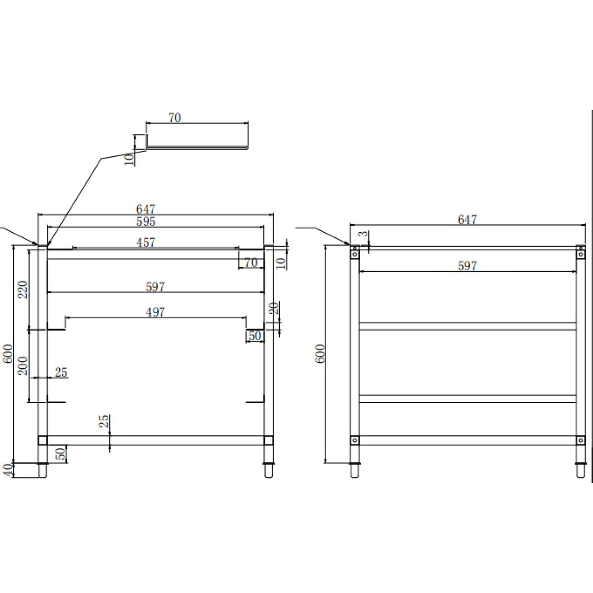 Dishwasher stand with 2 rack guides for dishwashers of Width 565-590mm & Depth 600-700mm - DWS02B