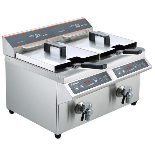 Commercial Double Induction Fryer 2 × 8L 6kW Double Tank - E350Z8F2