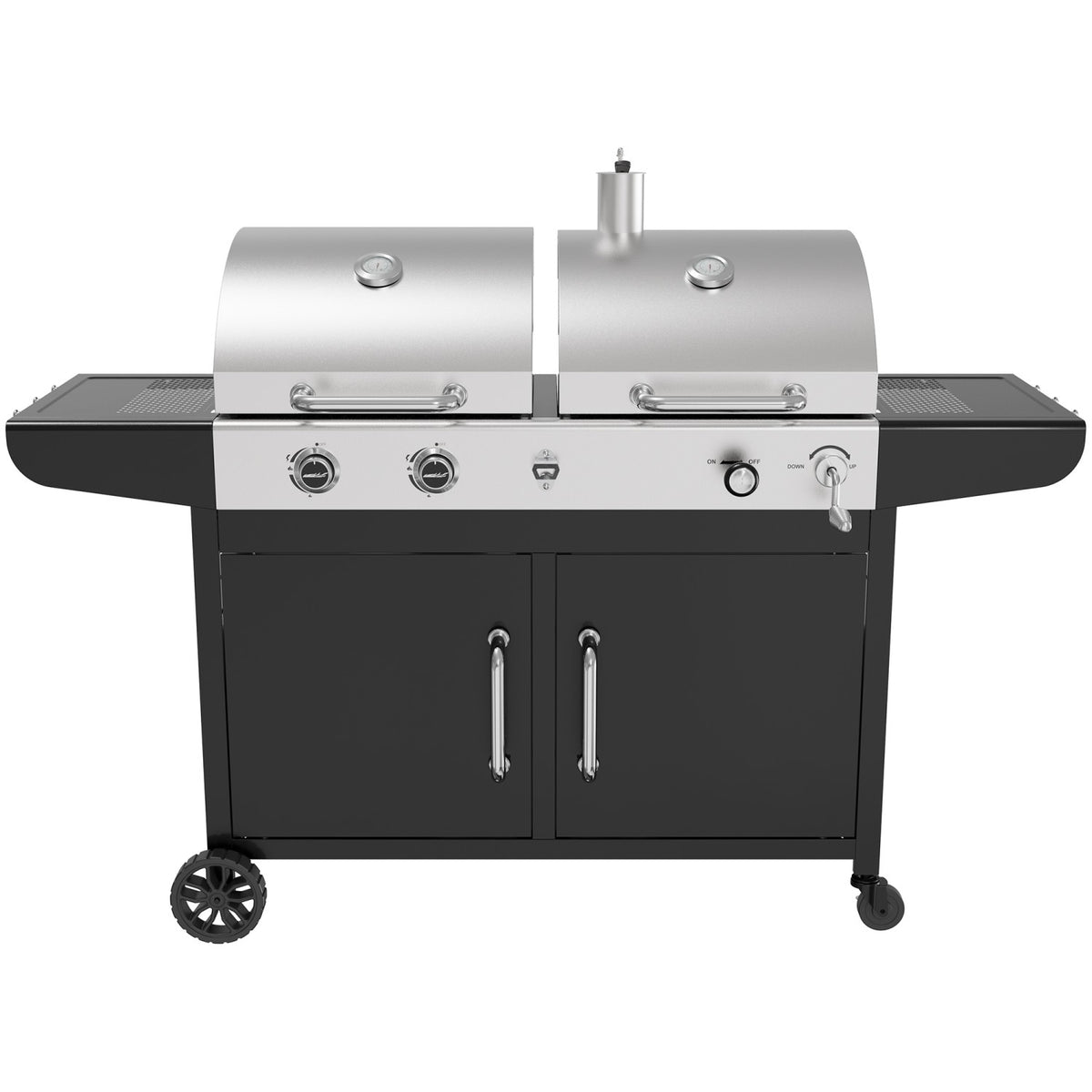 Commercial Gas & Charcoal Combo BBQ Grill with Double Hood, Cabinet & Side Shelves 1625×685×1230mm - E42ZJ10S42M00T00ZT