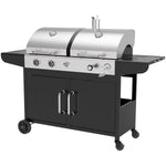 Commercial Gas & Charcoal Combo BBQ Grill with Double Hood, Cabinet & Side Shelves 1625×685×1230mm - E42ZJ10S42M00T00ZT