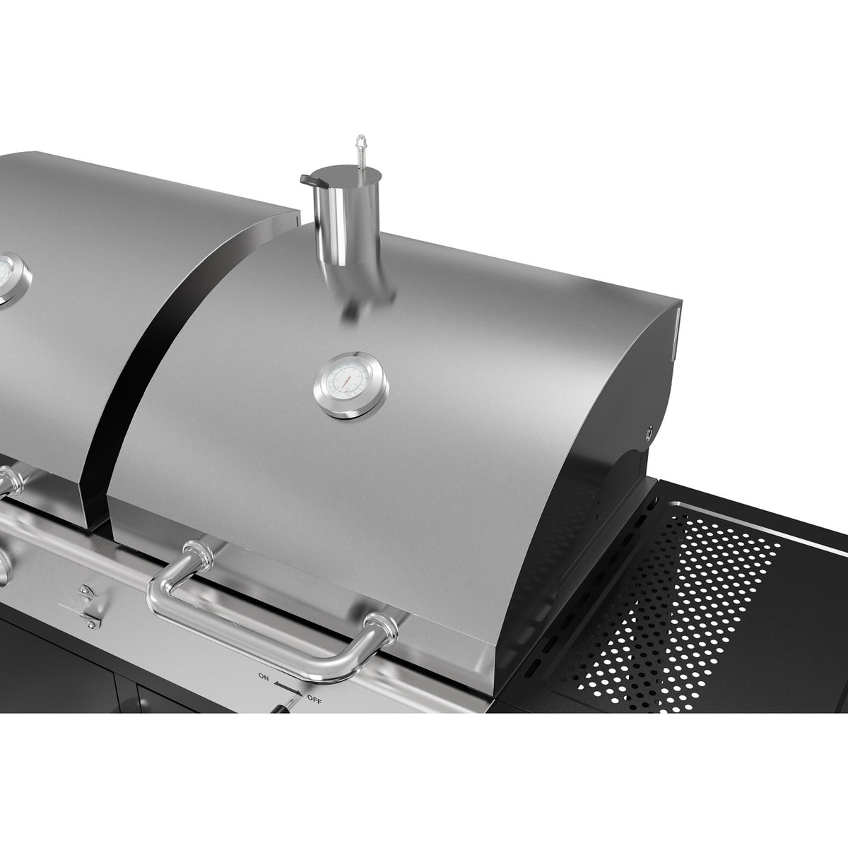 Commercial Gas & Charcoal Combo BBQ Grill with Double Hood, Cabinet & Side Shelves 1625×685×1230mm - E42ZJ10S42M00T00ZT