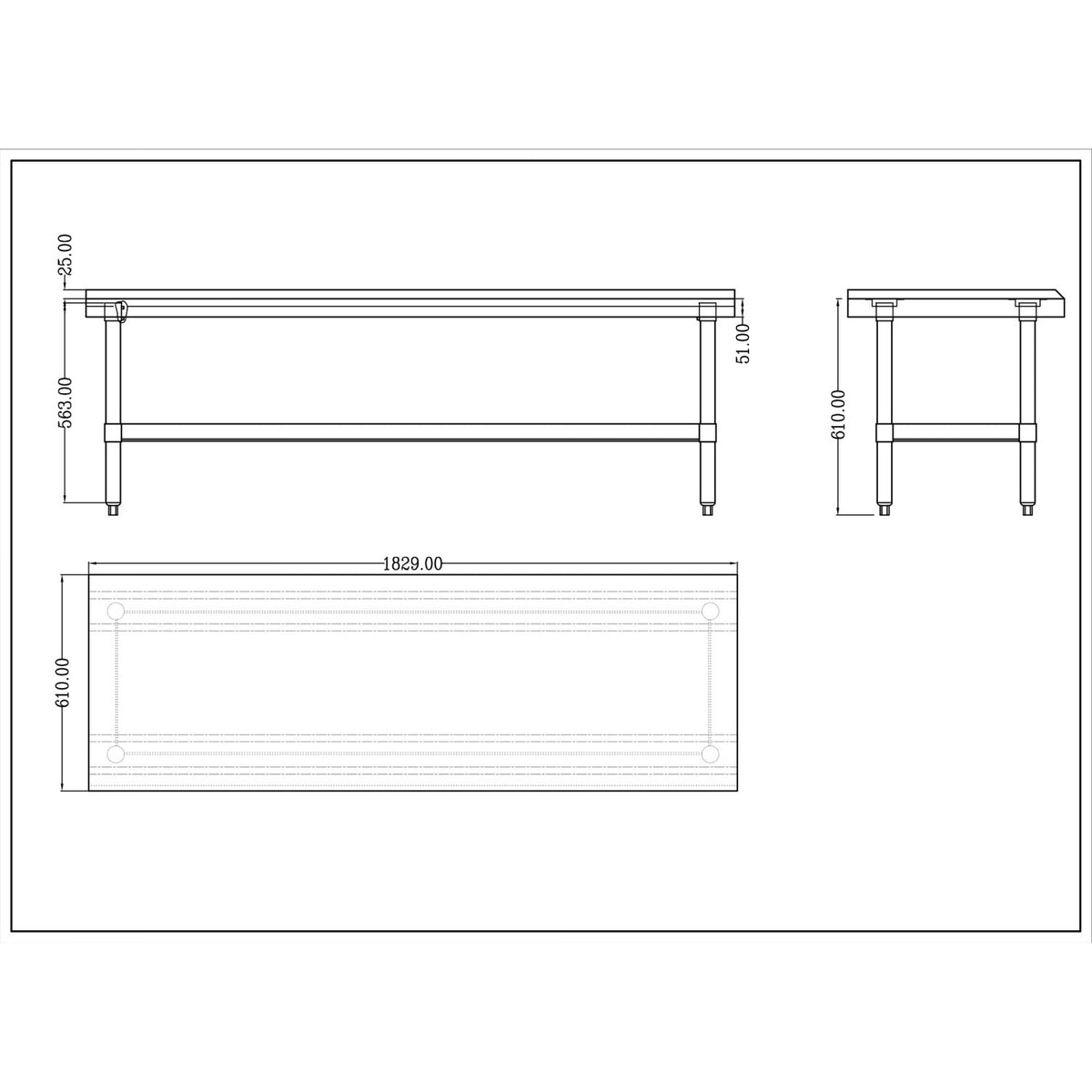 Commercial Equipment Stand / Low Height Table Stainless Steel Bottom shelf 3 Side Upstand 1800x600x600mm - EES2472
