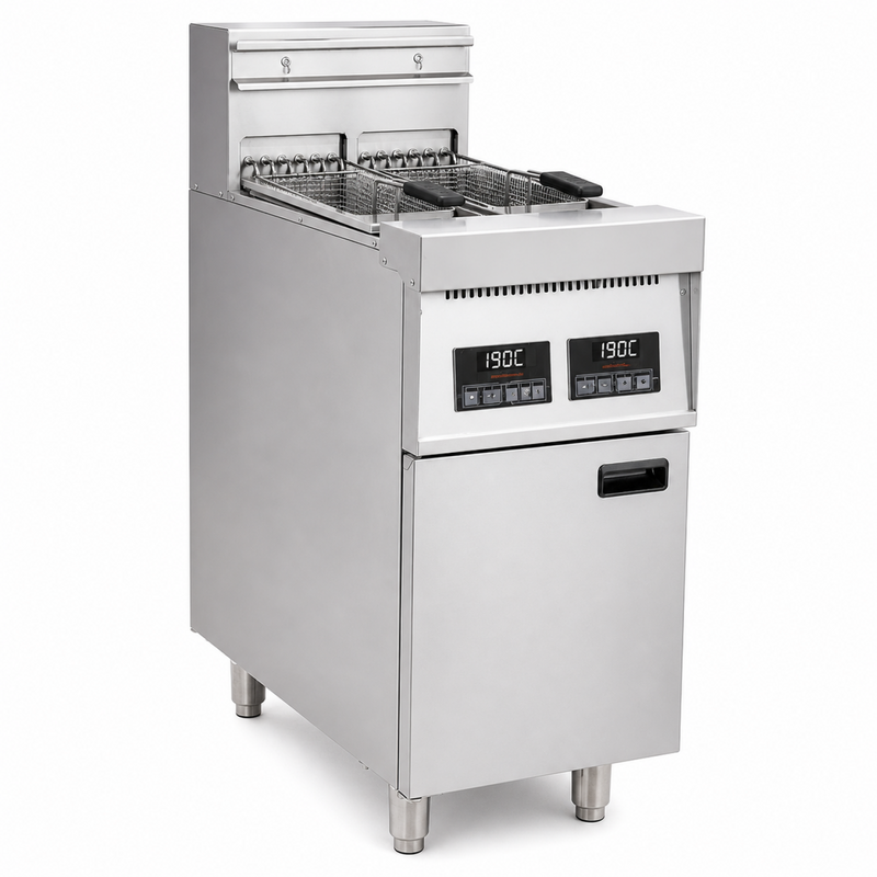 Professional Free Standing Electric Fryer Double Tank 2 x 14L 400x800x1100 mm - EF9C2