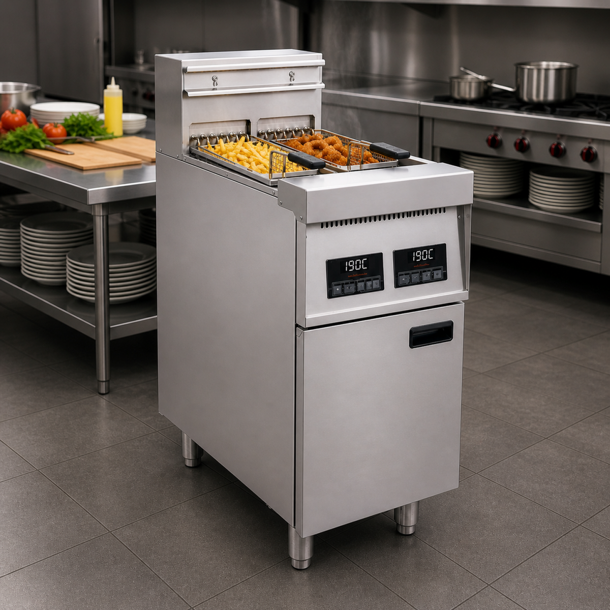 Professional Free Standing Electric Fryer Double Tank 2 x 14L 400x800x1100 mm - EF9C2