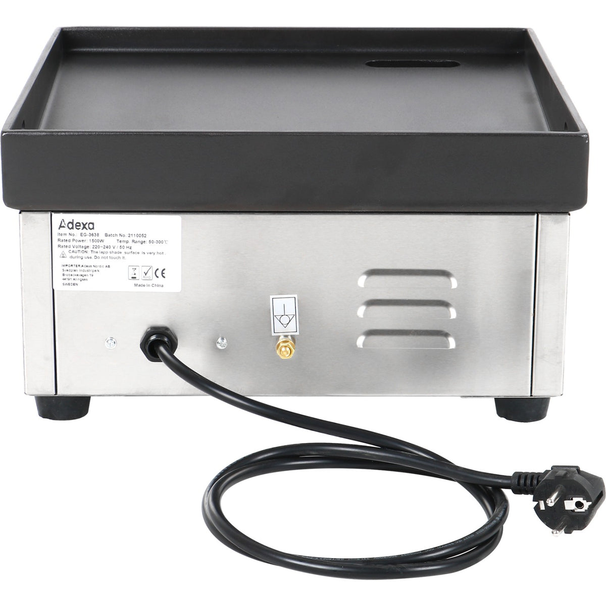 Commercial Griddle Smooth 360x380mm Enamelled plate 1.5kW Electric - EG3638