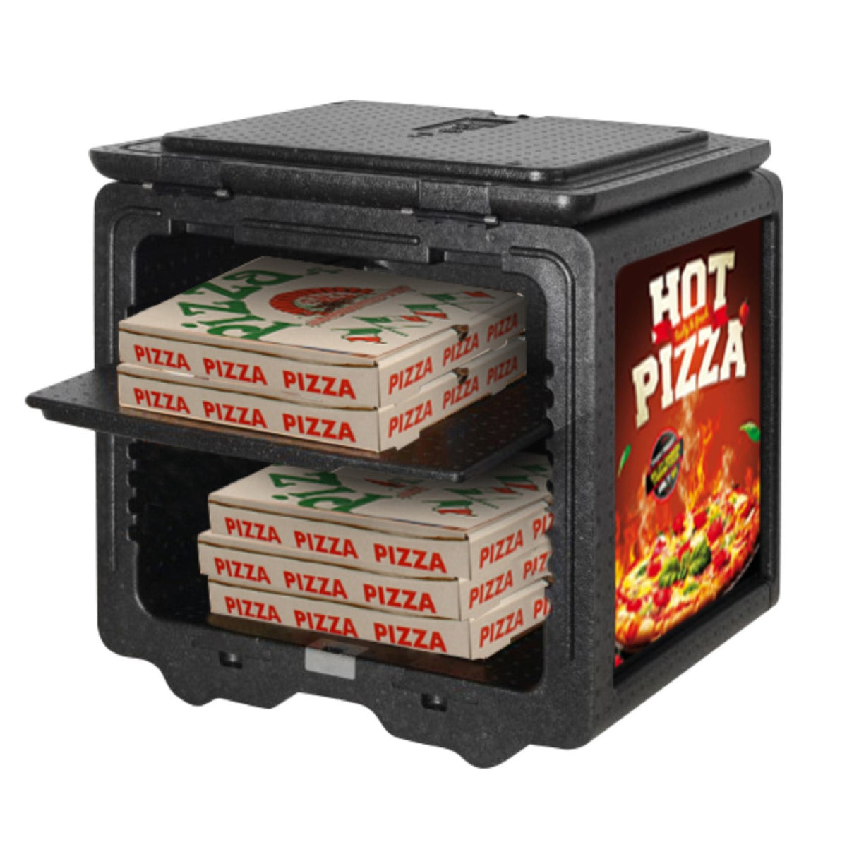 Front Loaded Pizza Box Transporter with label area - EPPMBP