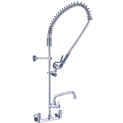 8" Wall Mount Commercial Pre-Rinse Faucet with Flexible Hose & Spray Valve & 12" Swing Nozzle Chrome Plated Brass - EQ2802A12