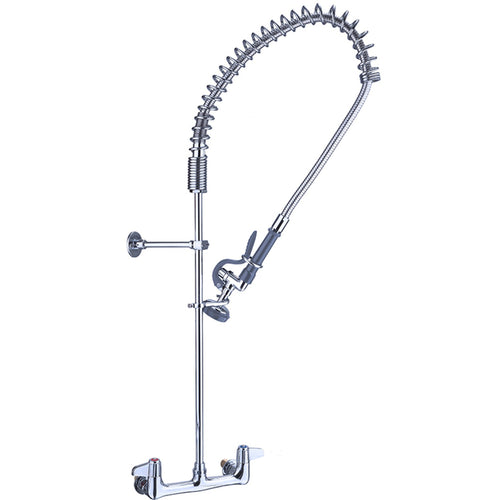 8" Wall Mount Commercial Pre-Rinse Faucet with Flexible Hose & Spray Valve Chrome Plated Brass - EQ2802A