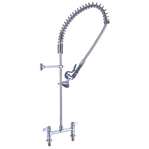 8" Desk Mount Mixing Faucet with 20" Riser & 37" Flexible Hose & Spray Valve Chrome Plated Brass - EQ2805A