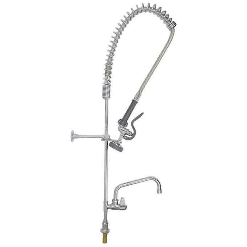 Deck Mount Pre-Rinse Faucet with 20" Riser, 37" Flexible Hose and 12" Swing Nozzle Chrome Plated Brass - EQ2812A12