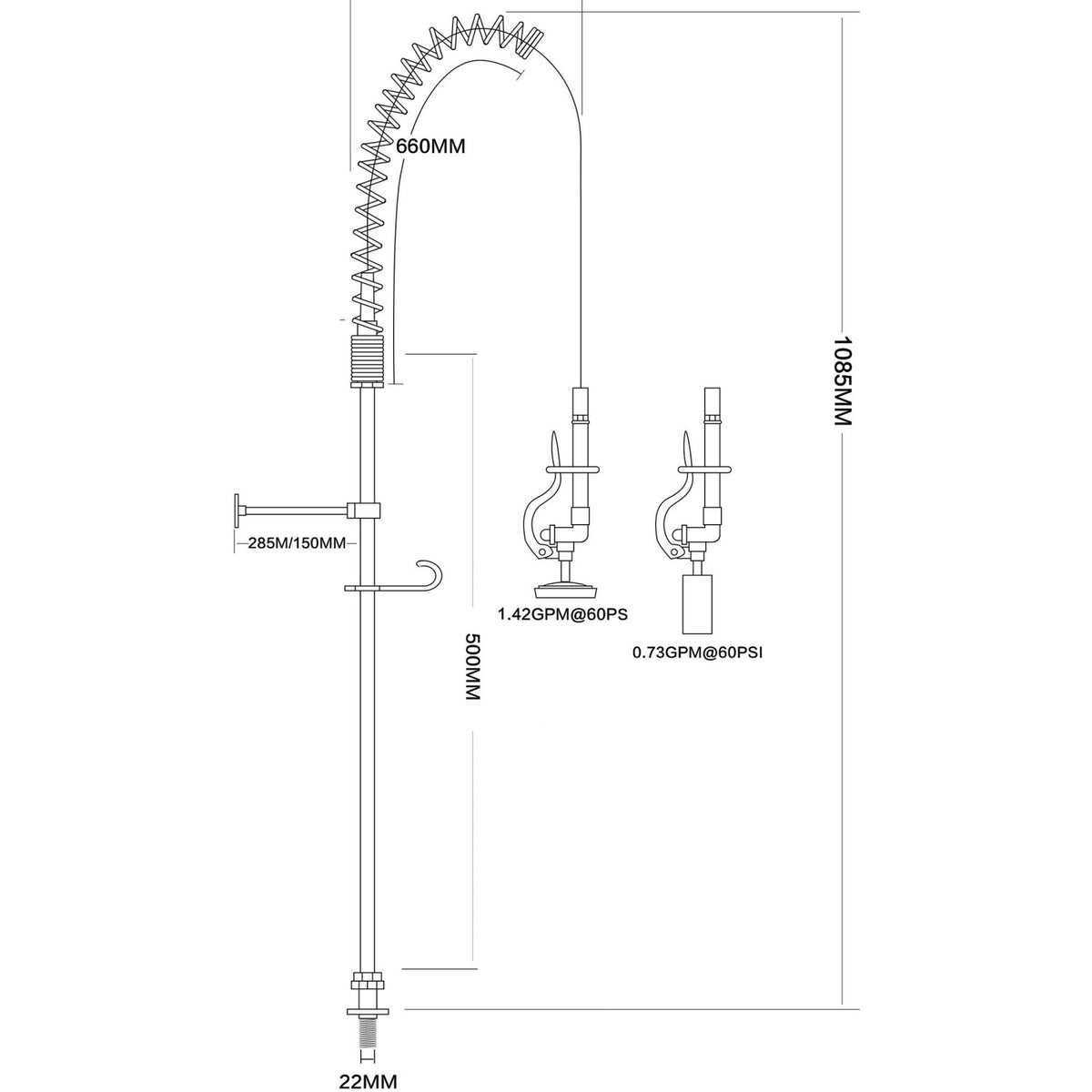 Deck Mount Pre-Rinse Faucet with 20" Riser and 37" Flexible Hose Chrome Plated Brass - EQ2812A