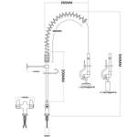 Pre Rinse Spray Unit Deck mount Double inlet Height 600mm Stainless steel - EQ7801A