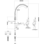 Pre Rinse Spray Unit with Swing faucet Deck mount Double inlet Height 600mm Stainless steel - EQ7801A08