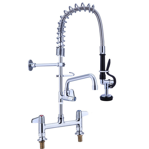 8" Desk Mount Mixing Faucet with 8" Riser & 18" Flexible & 8" Swing Nozzle Hose Chrome Plated Brass - EQ7805A08