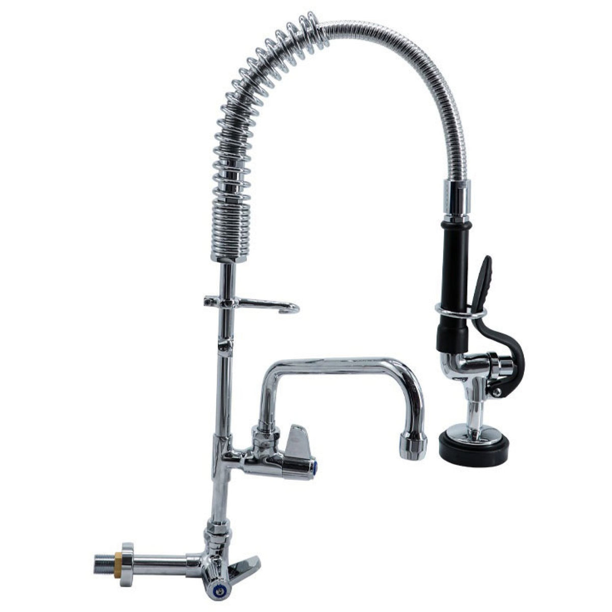 8" Wall / Panel Mount Pre-Rinse Faucet with 8" Riser, 18" Flexible Hose and 8" Swing Nozzle Chrome Plated Brass - EQ7810A08