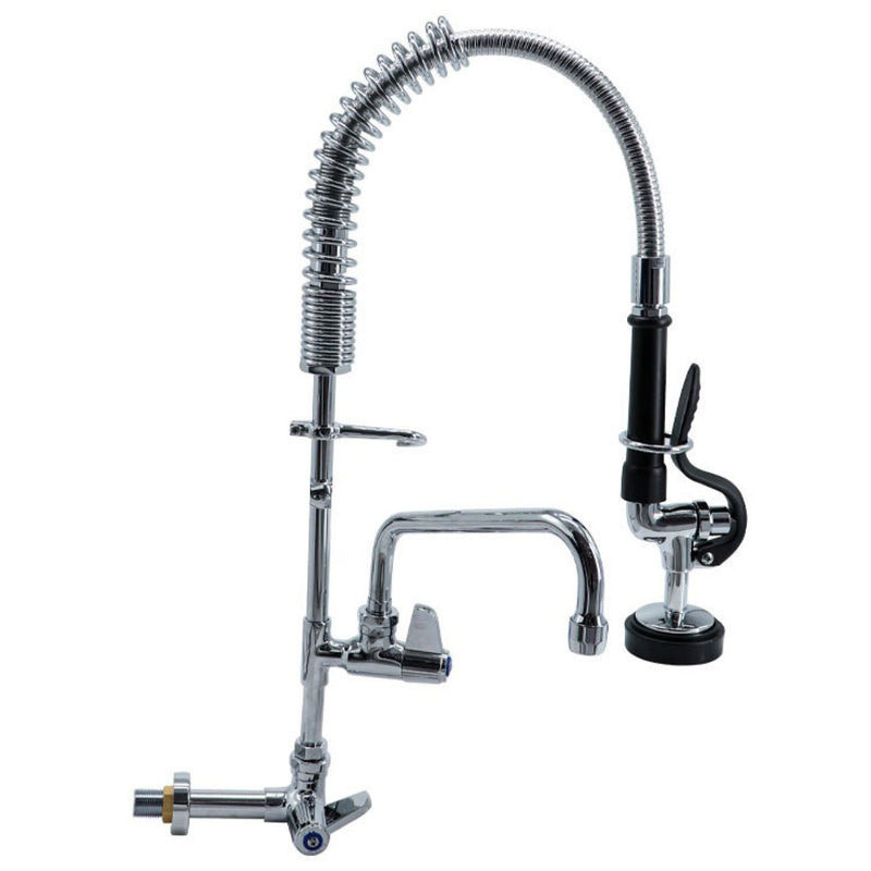 8" Wall / Panel Mount Pre-Rinse Faucet with 8" Riser, 18" Flexible Hose and 8" Swing Nozzle Chrome Plated Brass - EQ7810A08