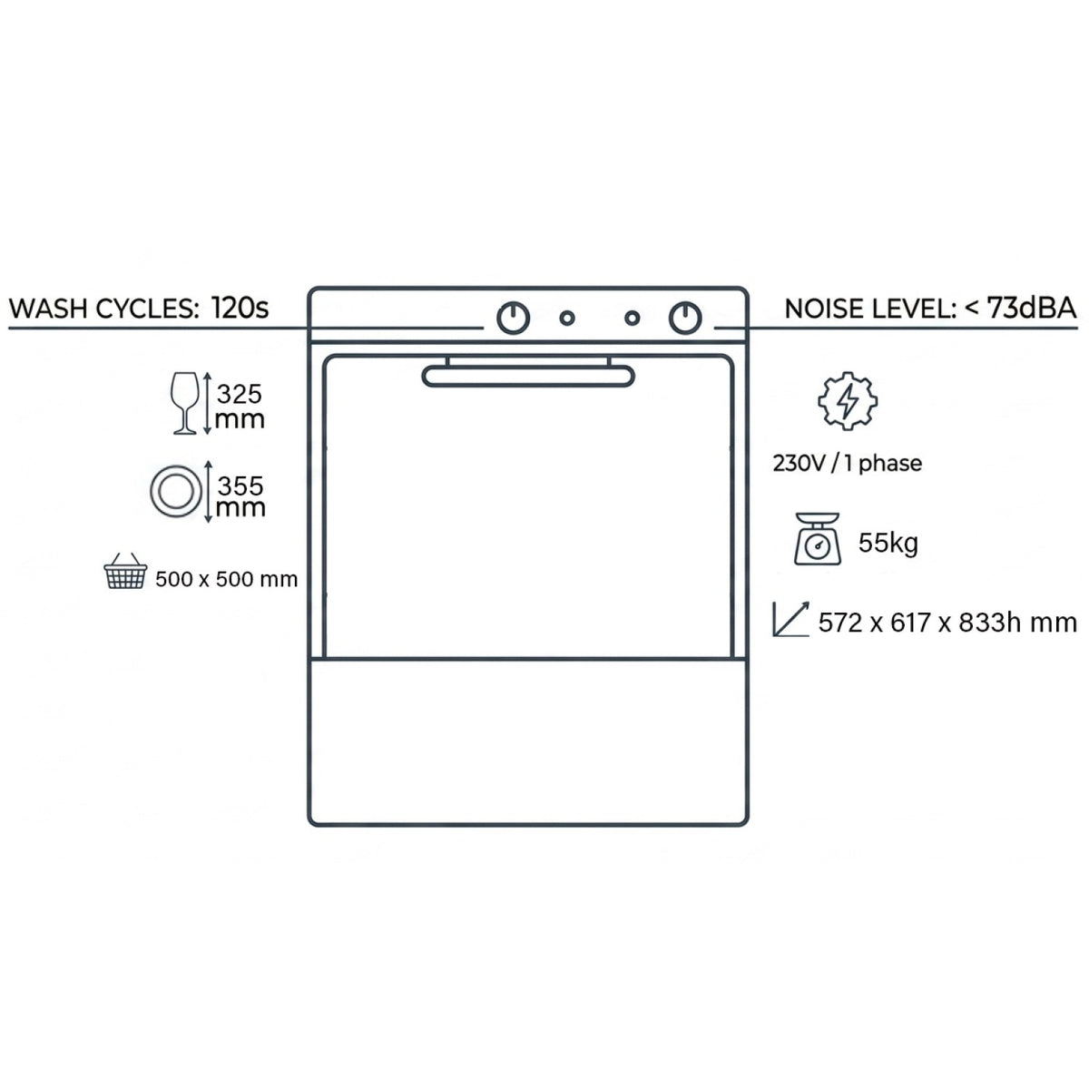 Commercial Dishwasher with 500mm Basket Rinse & Detergent Pump | EVW22 - MADE IN EUROPE - EVW22