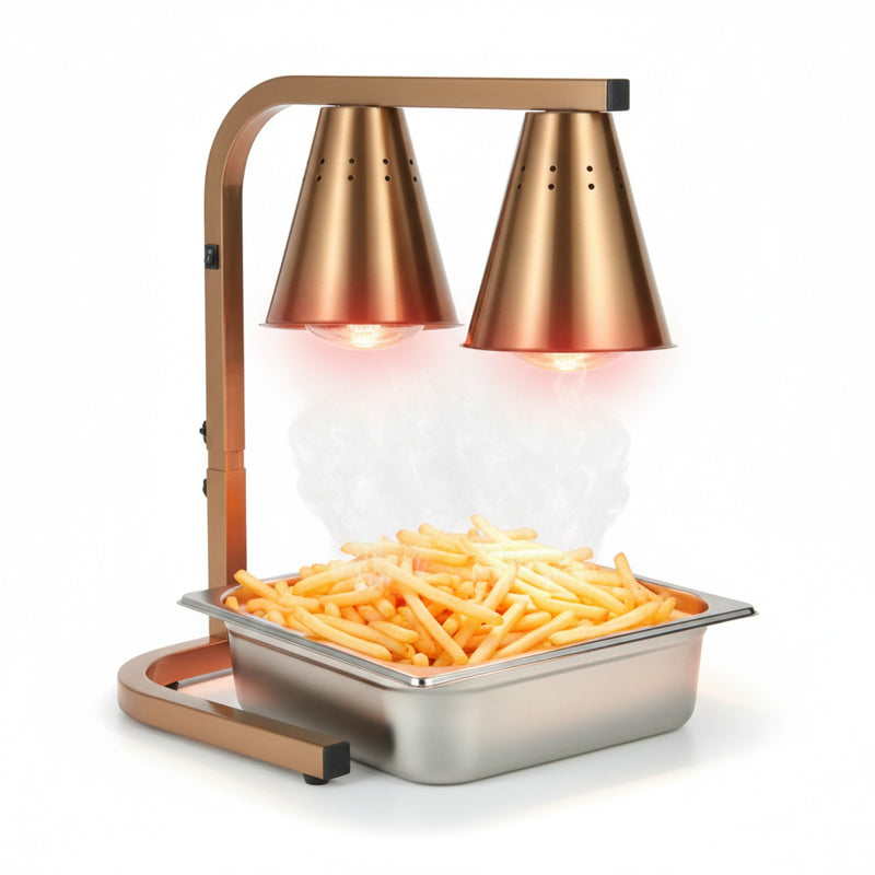Commercial Food Warmer GN1/1 – 2 Heating Lamps 430×560×305 mm 500W Gold - EWL03G2