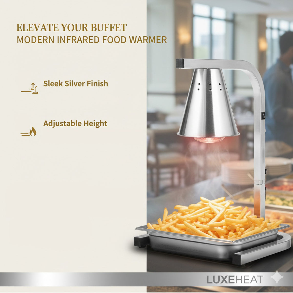 Commercial Food Warmer GN1/2 – 1 Heating Lamp 360×320×500/550/600 mm 250W Silver - EWL03S1